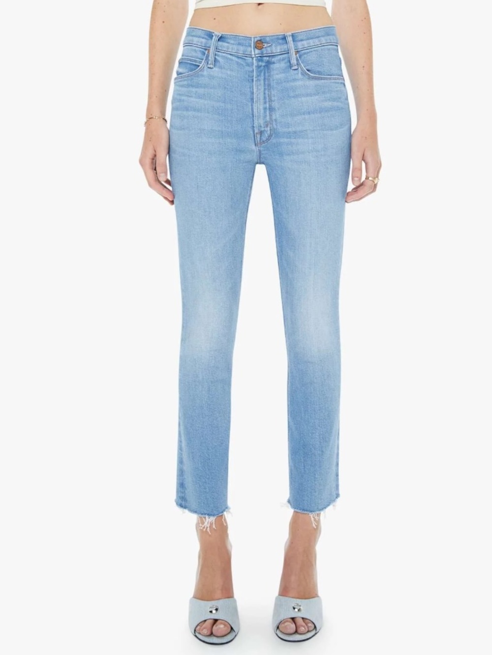 Mother Mid Rise Dazzler Crop Fray Jean Denim Pants